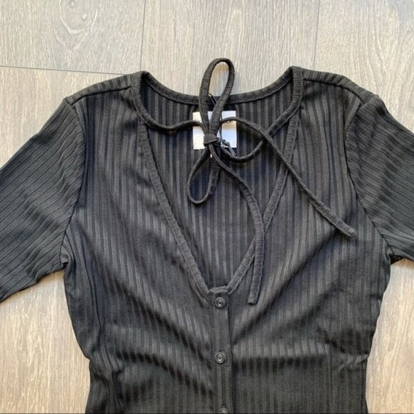Revolve Privacy Please Prentiss Mini Dress Bodycon Rib Knit Tie detail Black XS - Picture 5 of 14